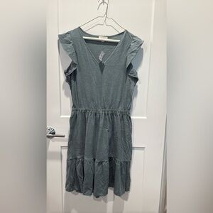 LOFT - Ruffle Sleeve T-Shirt Dress - Sage Green - Size: S